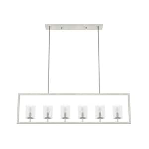 Kerrison 6-Light Brushed Nickel Shaded Chandelier with Clear Seeded Glass Shades