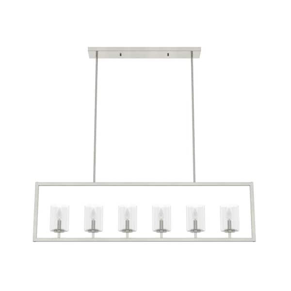 Kerrison 6-Light Brushed Nickel Shaded Chandelier with Clear Seeded Glass Shades