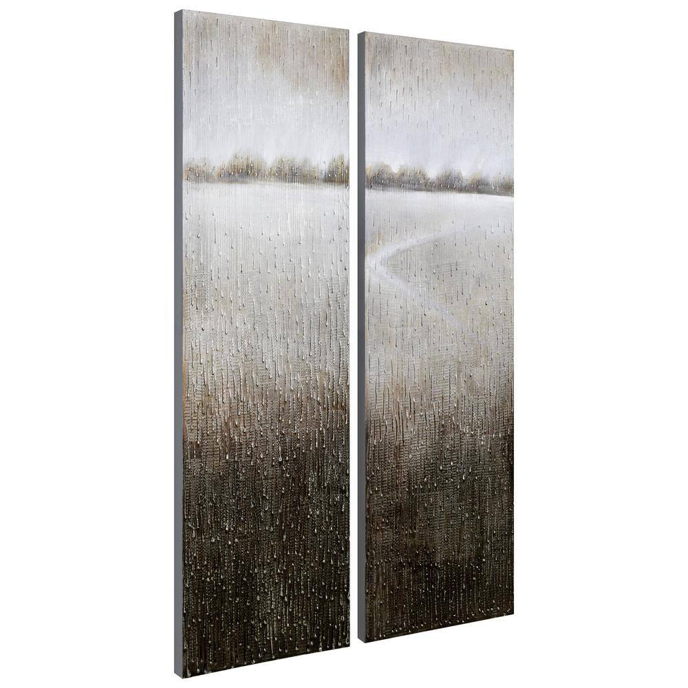 Martin Edwards Gray and Brown Abstract Canvas Wall Art Set