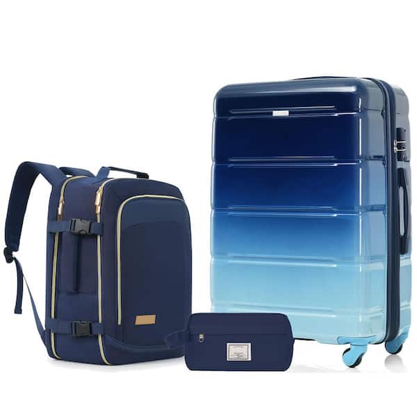 3-Pieces Navy ABS Plastic Luggage Set with TSA Lock and Travel Duffel Bag Wet-Dry Toiletry Bag