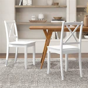 34 in. Height White Solid Wood Side Chair Armless Dining Chair with Rubber Wood Legs & Cross Back(Set of 2)