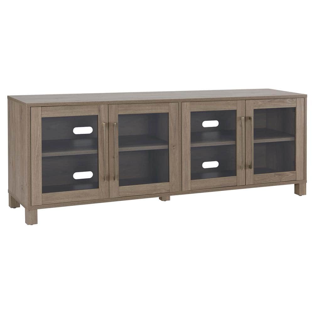 Antiqued Gray 68" Classic TV Stand with Brass Hardware