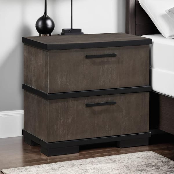 Acy Brownish Gray and Black 2 Drawer 17 in W Nightstand