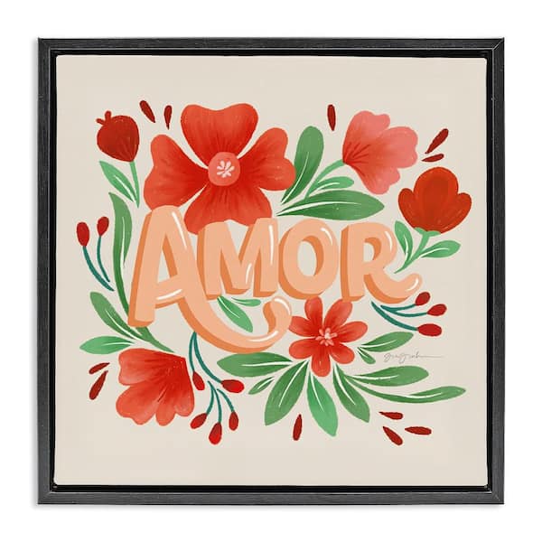 Stupell Industries Amor with Red Flowers by Gia Graham Black Floater Frame Nature Graphic Art Print 18 in. x 18 in.