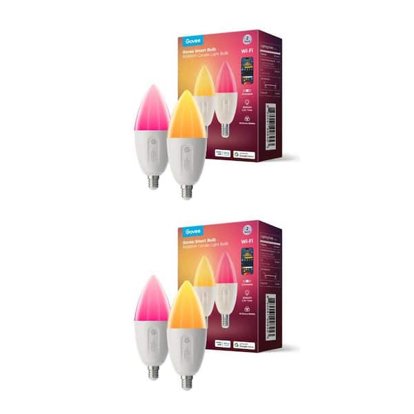 40-Watt Equivalent RGBWW B11 Straight Tapered Dimmable Smart LED Light Bulb (4-Pack)