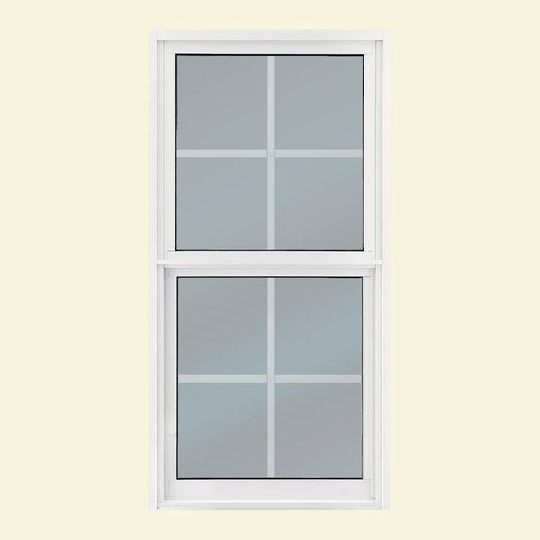 JELD-WEN Premium Atlantic Single Hung Vinyl Windows, 24 in. x 48 in., White LowE and Turtle Code Glass and Grid-DISCONTINUED