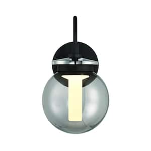 Caswell 15-Watt 1-Light Integrated LED Black Wall Sconce with Smoke Glass Shade