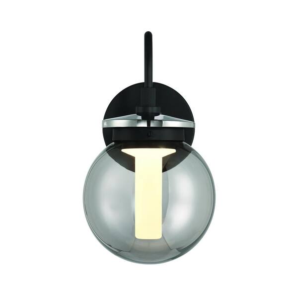 Eurofase Caswell 15-Watt 1-Light Integrated LED Black Wall Sconce with Smoke Glass Shade
