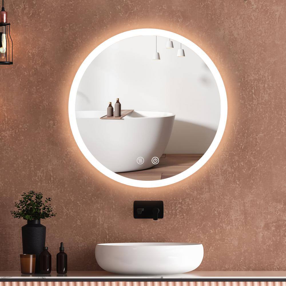 Getpro 24 in. W x 24 in. H Large Round Light Smart Backlit Frameless ...