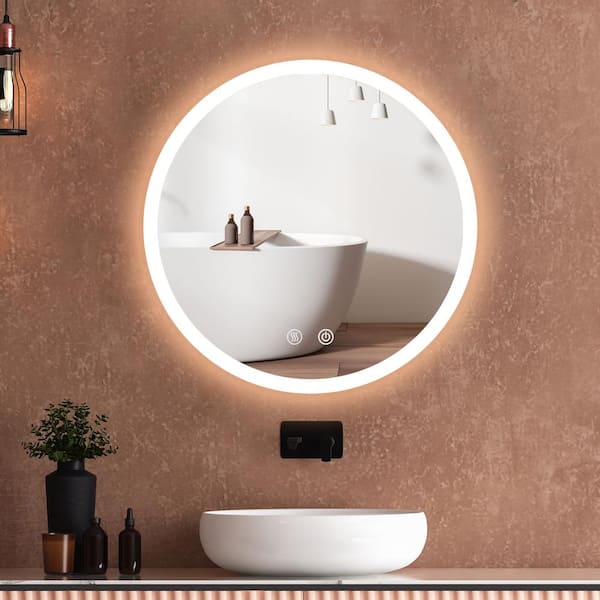 Getpro 24 in. W x 24 in. H Large Round Light Smart Backlit Frameless Defogger Wall Mounted LED Bathroom Vanity Mirror in Silver