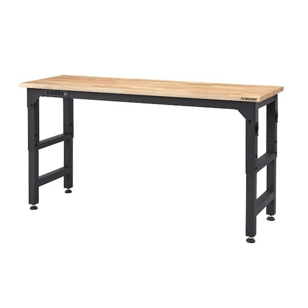 Husky 6 ft. Adjustable Height Solid Wood Top Workbench in Black with LINE-X Coating for Pro Duty Welded Steel Storage System