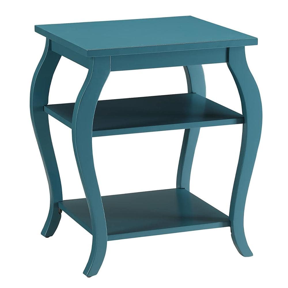 Becci Teal Wood Dual-Facing End Table with Open Storage