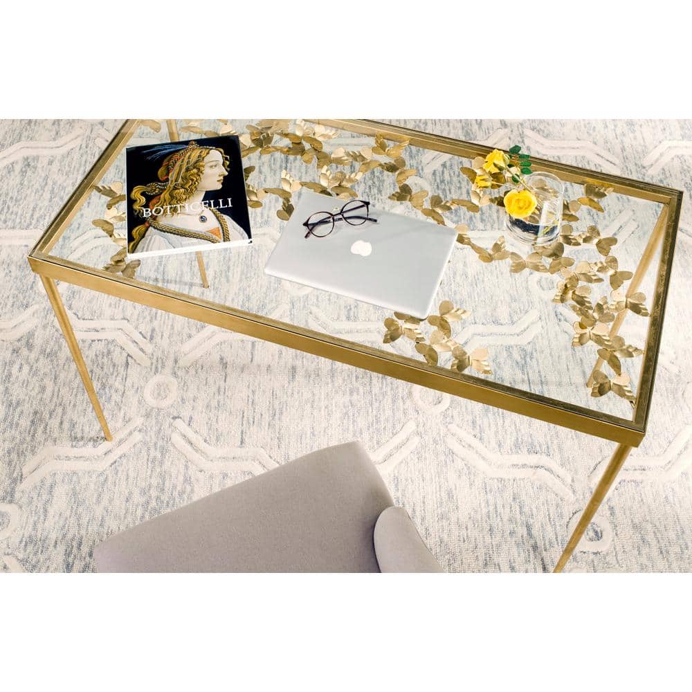 Ethereal Gold 47" Glass-Top Home Office Desk with Drawer