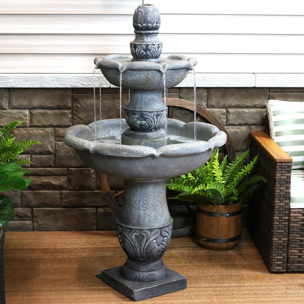 50" Dusty Gray Fiberglass Reinforced Concrete 2-Tier Outdoor Water Fountain