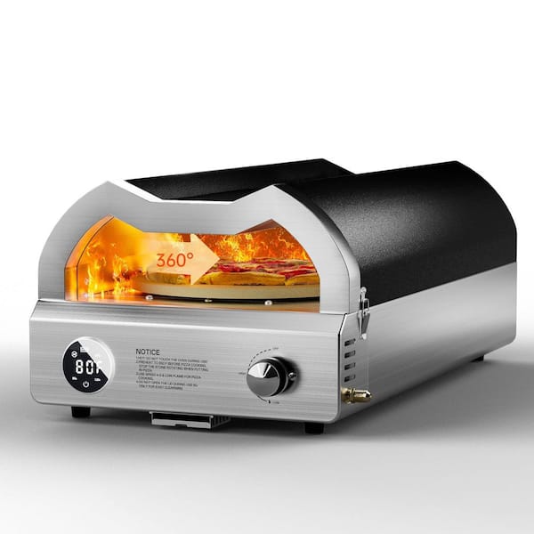 Hooure 12 in. Propane Pizza Oven, Outdoor Pizza Oven in Black with Rotating Pizza Stone, Pizza Cutter and Glove