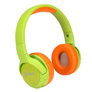 Kid Safe 85dB On Ear Foldable Wireless Bluetooth Headphone, Built-In Micro Phone (Green + Orange)