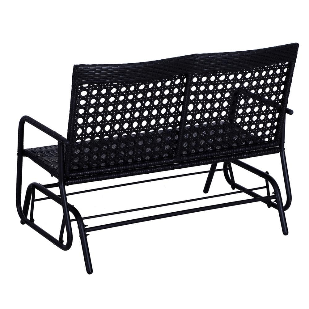 Outsunny Black 2-Person Wicker Glider Bench with Steel Frame