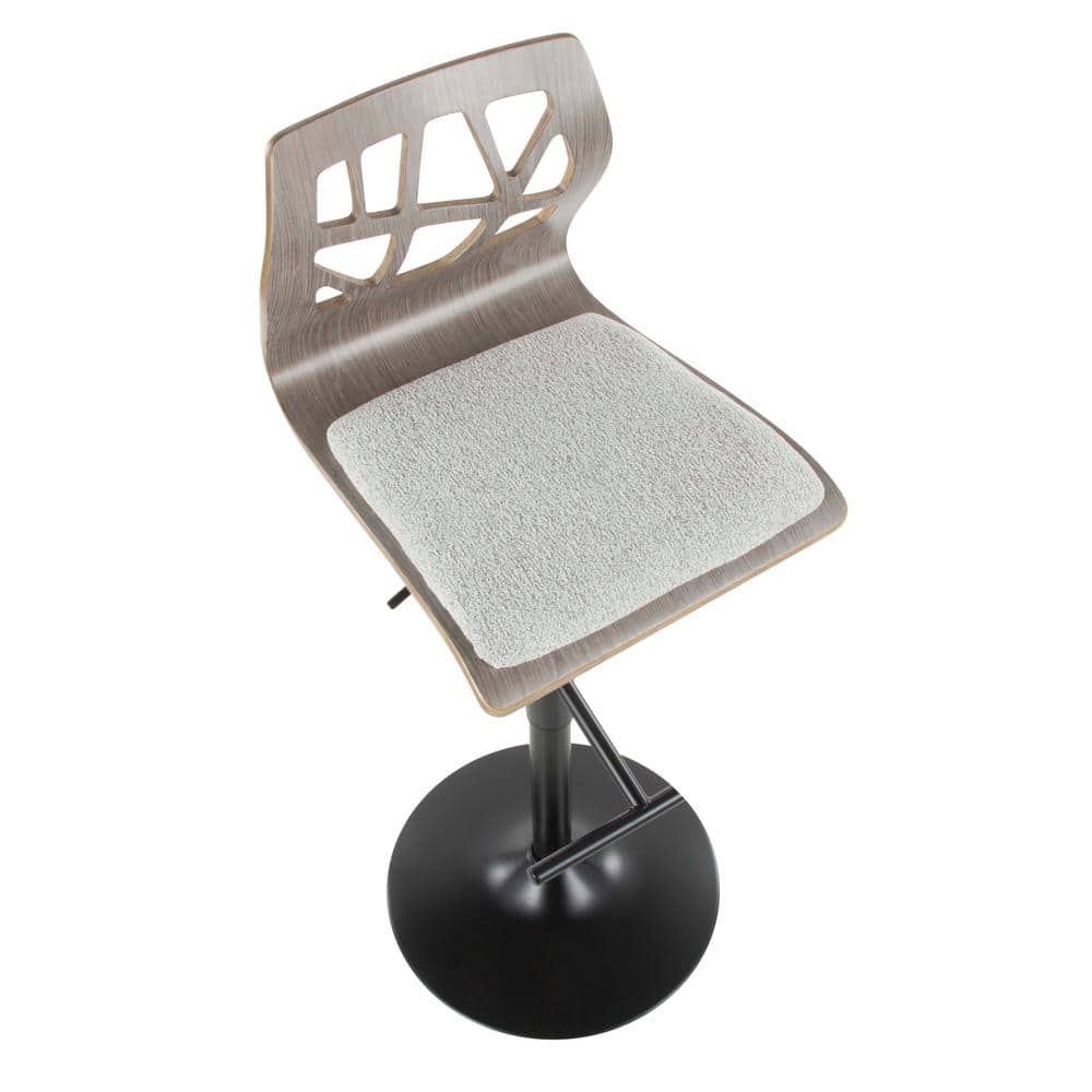 Gray Walnut Adjustable Swivel Barstool with Cut-Out Backrest