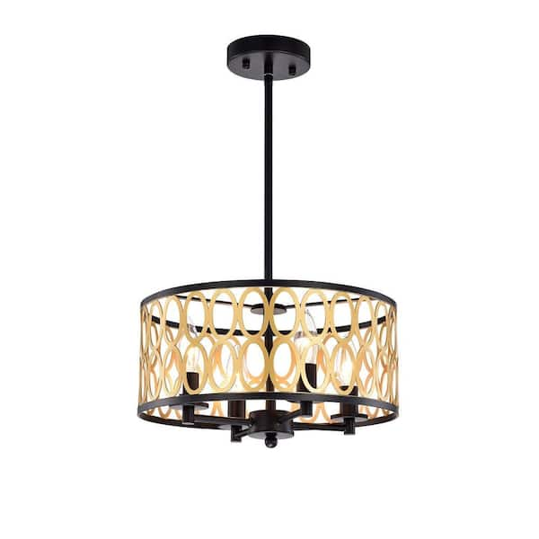 Warehouse of Tiffany Shivana 14 in. 4-Light Indoor Black and Gold Chandelier with Light Kit