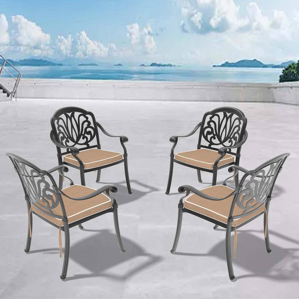 Cast Aluminum Outdoor Dining Chair All-Weather Bistro Patio Chairs with Arm