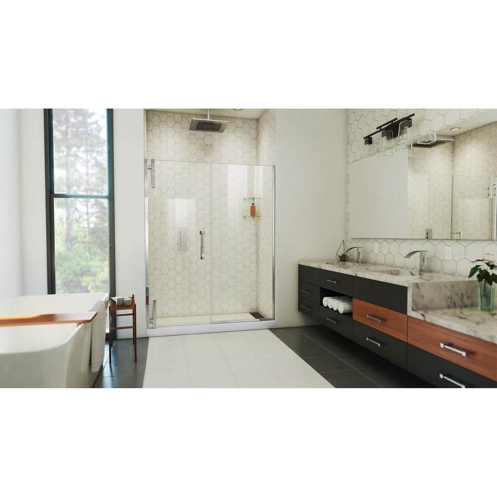Ascend Frameless Clear Glass Pivot Shower Door with Black Hardware