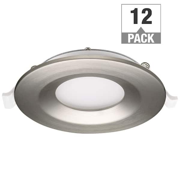 Commercial Electric 3 in. Canless Integrated LED Recessed Light Brushed Nickel Trim Kit 550 Lumens Adjustable CCT Kitchen Bathroom (12-Pack)