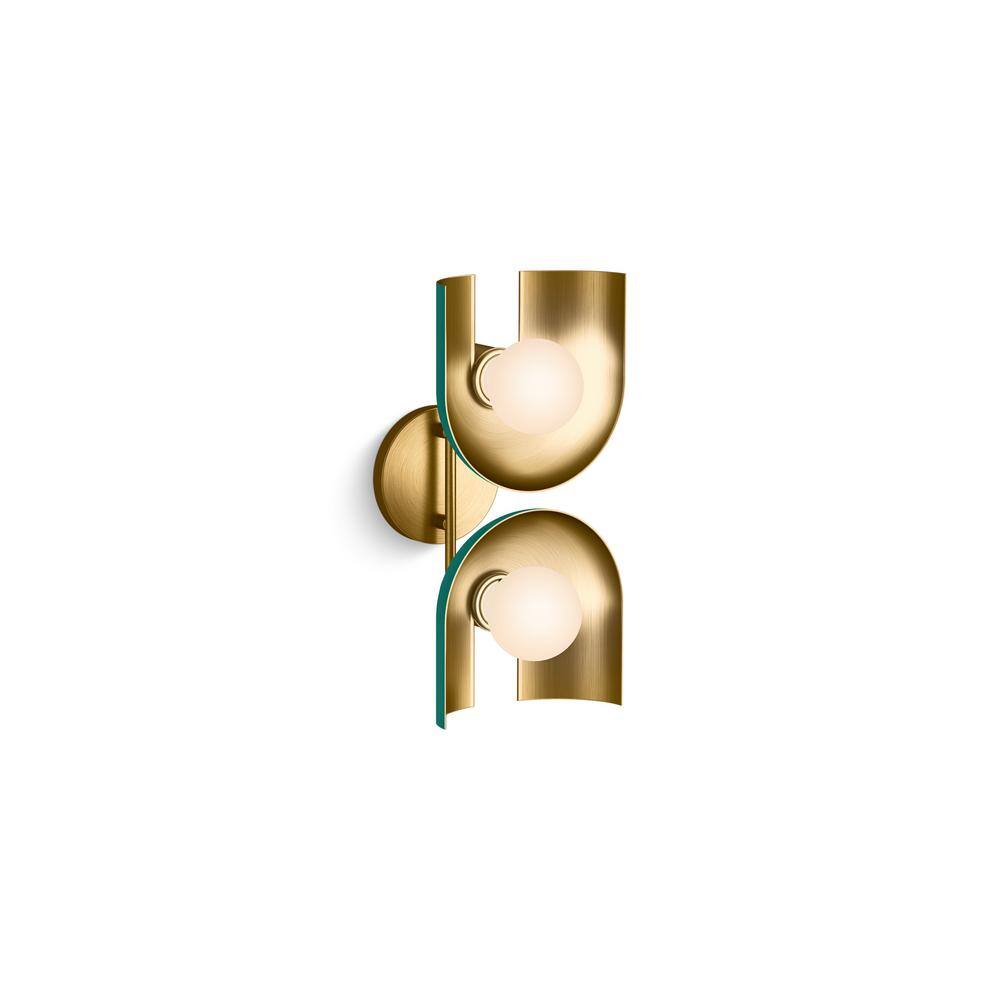 Jade and Brass Modern Two-Light Sconce