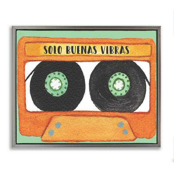 Stupell Industries Only Good Vibes Cassette by Jennifer Pugh Gray Floater Frame Music Graphic Art Print 25 in. x 31 in.