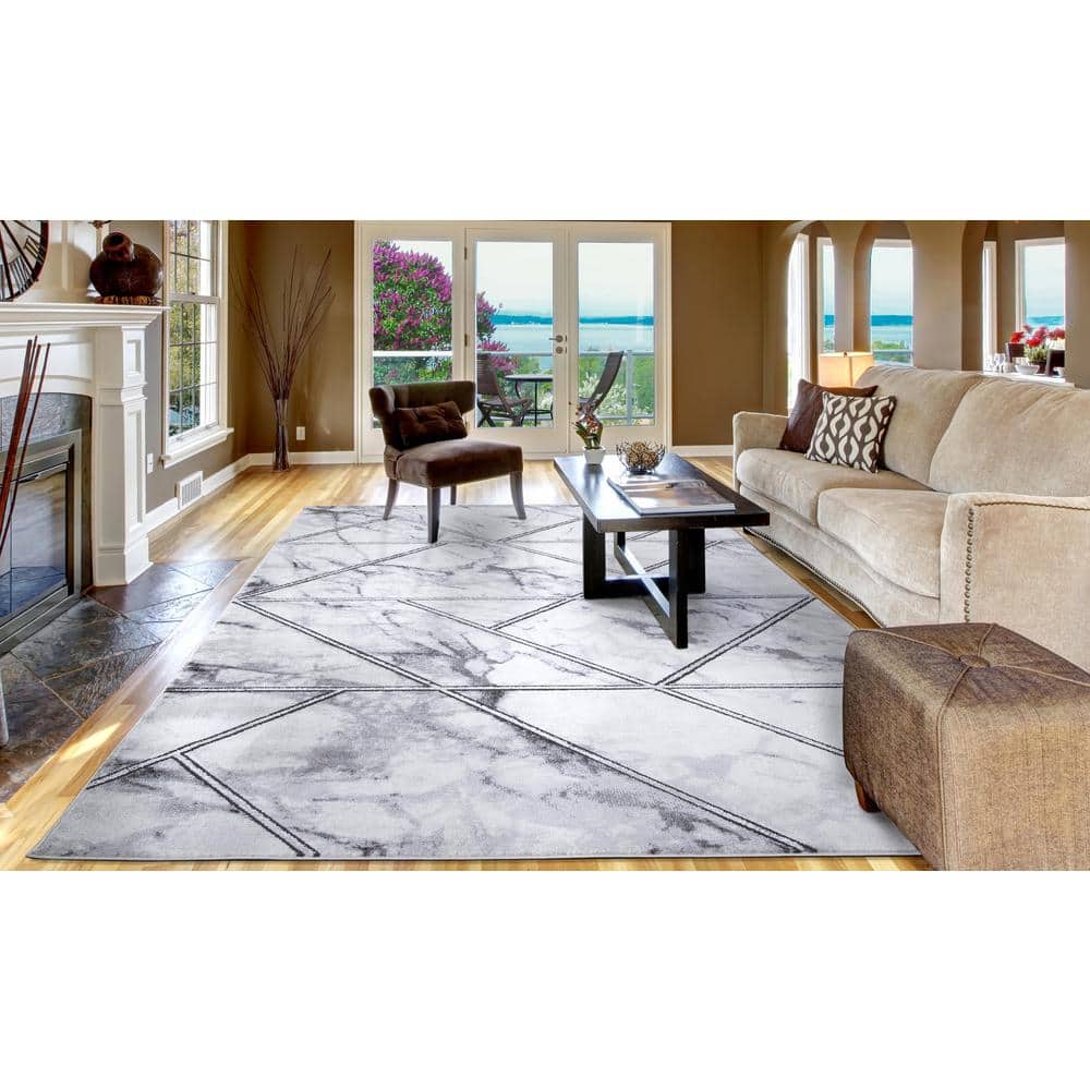 Gray Rectangular Stain-Resistant Synthetic Area Rug