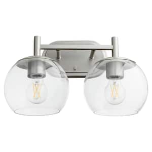 Veno 2-Light - 100-Watt Medium Base Lamp Light Vanity 14 in. Width Vanity with 2 Clear glass Diffusers Satin Nickel