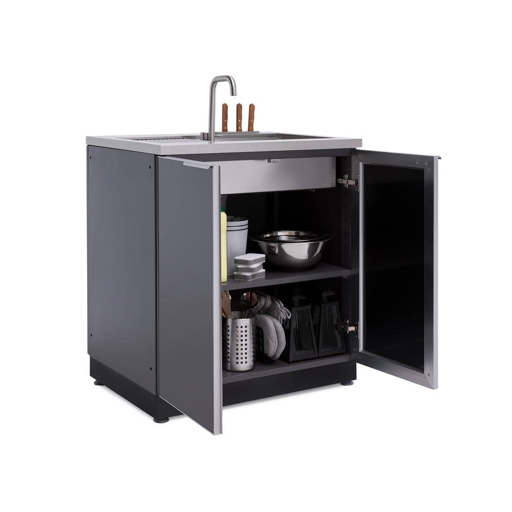 Slate Gray Aluminum Outdoor Kitchen Sink Cabinet with Stainless Steel Faucet
