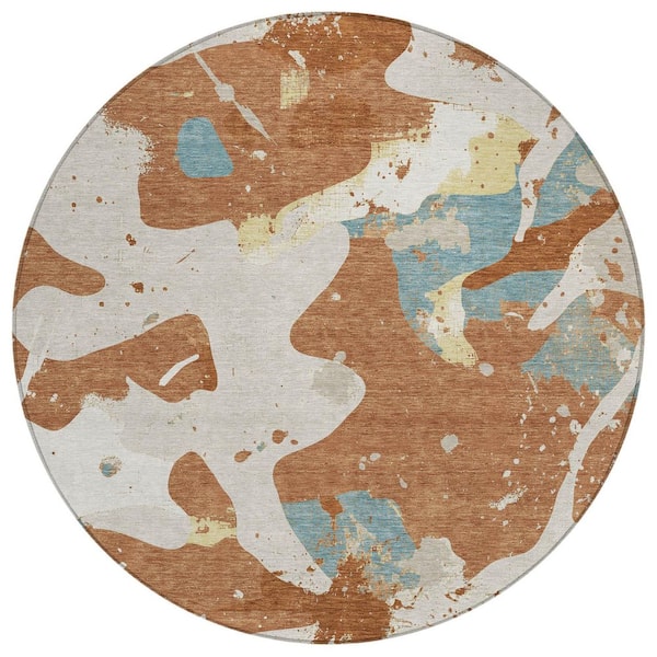 Chantille Machine Washable Indoor/Outdoor Abstract ACN3058 Rust 8 ft. x 8 ft. Round Rug