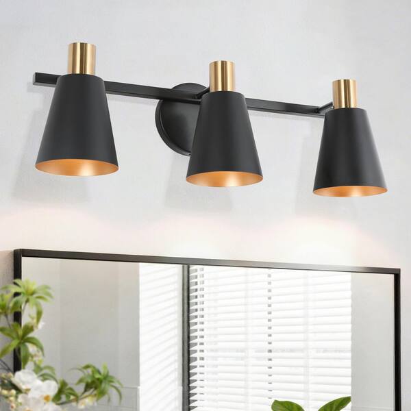 3-Light Modern Bathroom Vanity Light Fixture - Metal/Glass/Ceramic, Matte Black? (THN00084B-3)