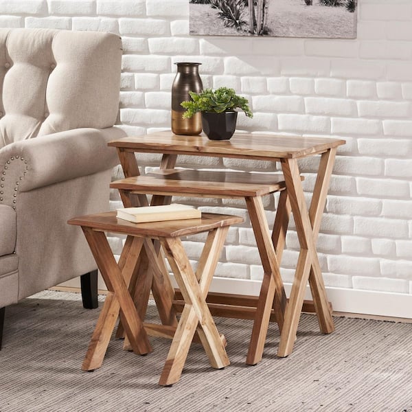 Noble House Galata 17.5 in. Large Natural Nested Side Tables (Set of 3)