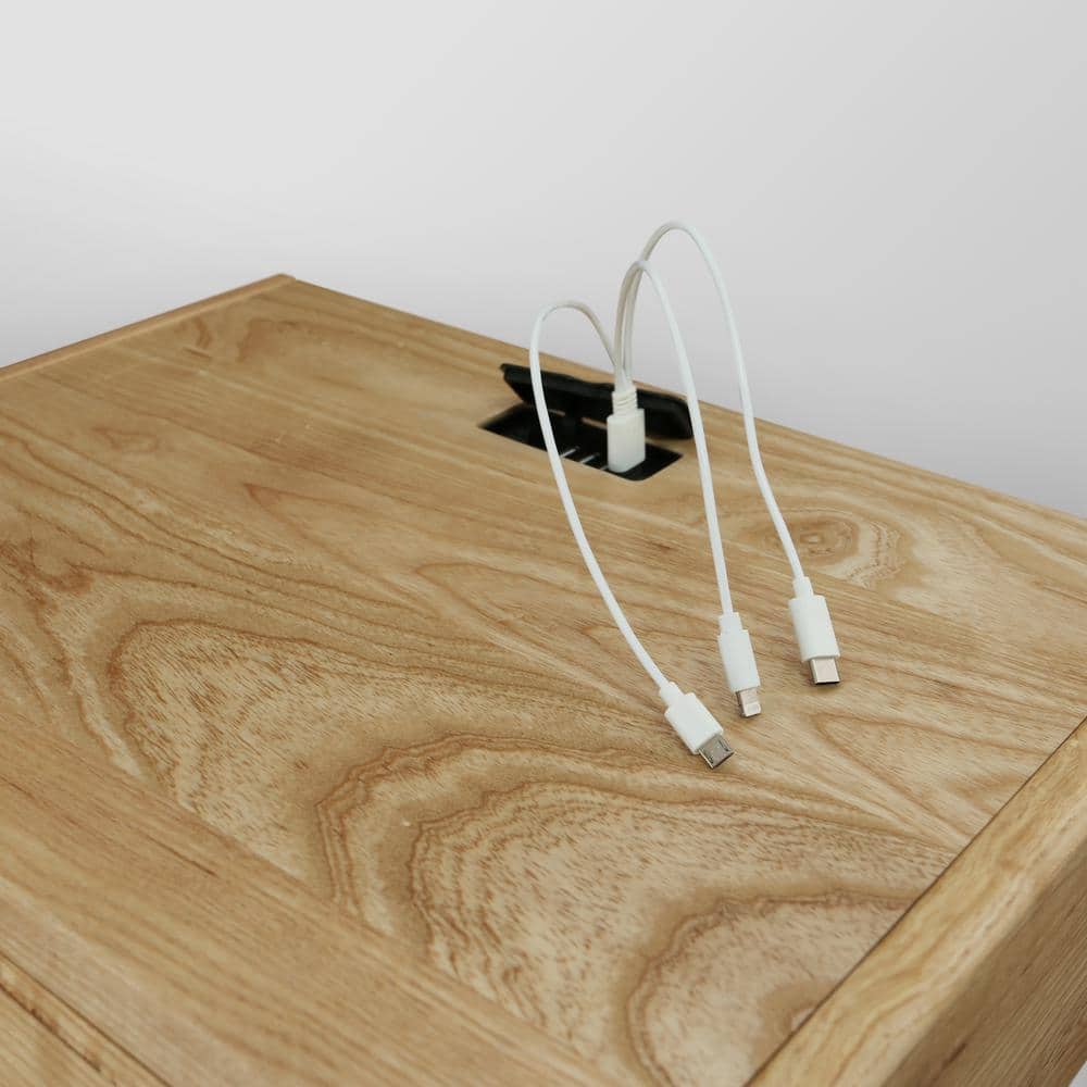 Natural Oak Nightstand with USB Ports and Drawer