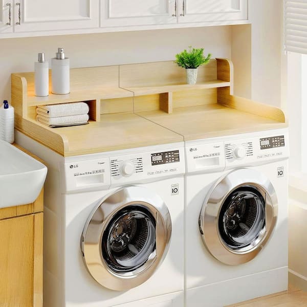 Washer Dryer Countertop with Non-Slip Pads, Laundry Wood Shelf Topper with Edge in Oak