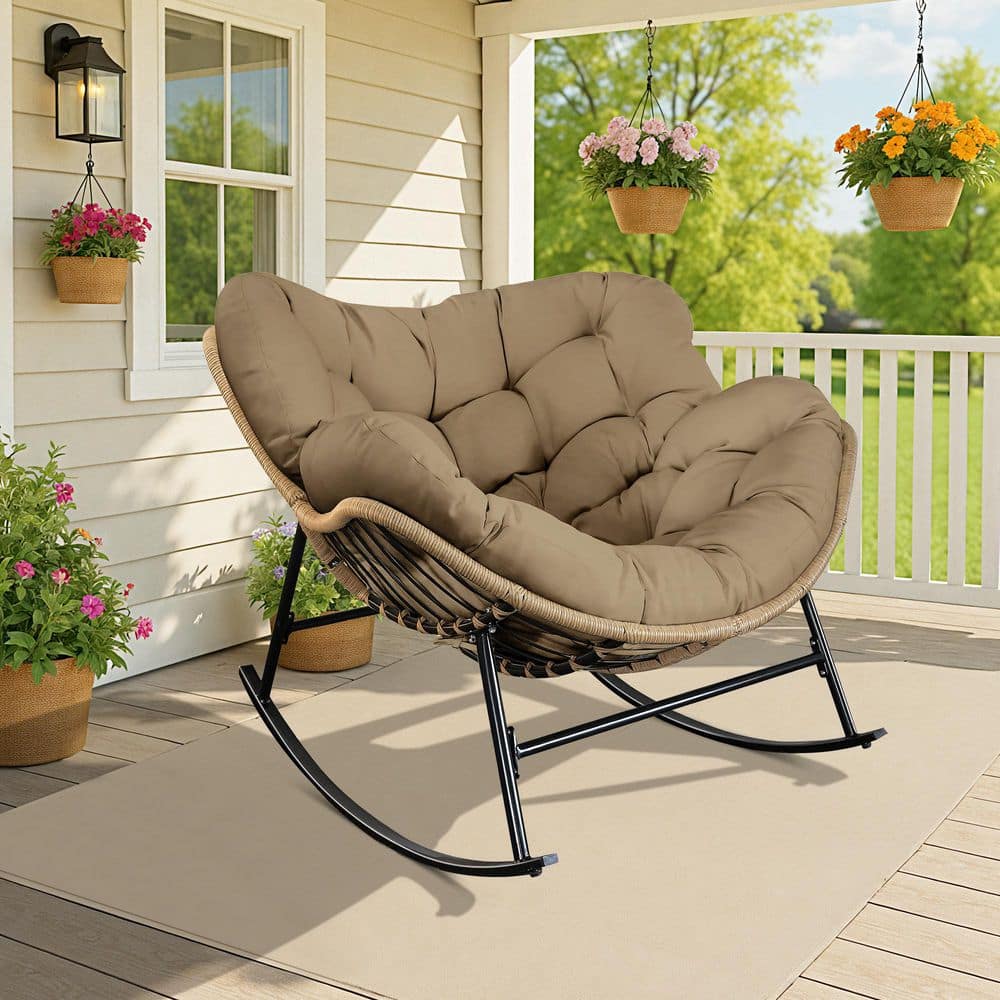 LOVE様 FINCATI Oversized Brown PE Wicker Outdoor Rocking Chair