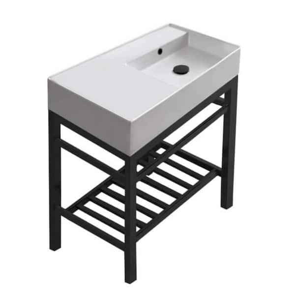 Nameeks Teorema 2 Ceramic White Console Sink and Leg Combo in Matte Black