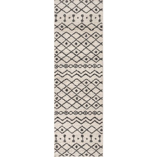 Aksil Moroccan Beni Souk Cream/Black 2 ft. x 8 ft. Runner Rug