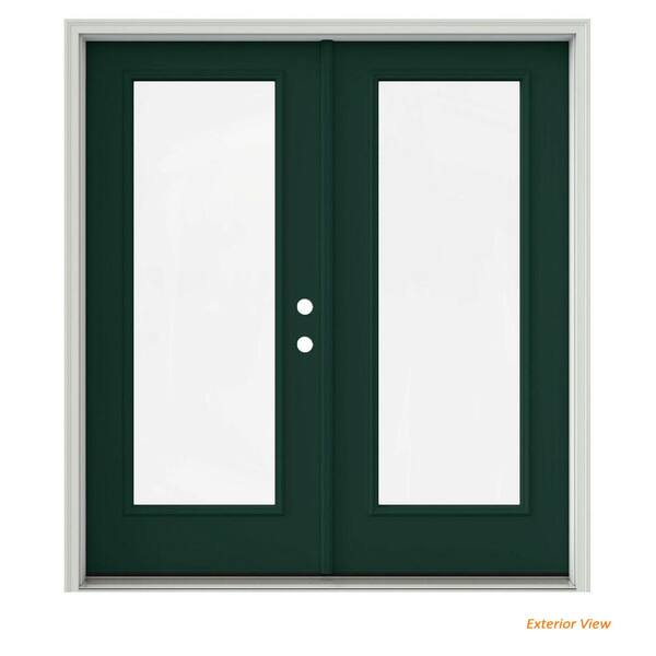 JELD-WEN 72 in. x 80 in. Hartford Green Painted Steel Left-Hand Inswing Full Lite Glass Active/Stationary Patio Door