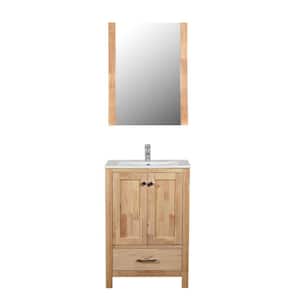 Laguna 24 in. W x 18 in. D x 36 in. H Single Sink Bath Vanity in Natural Wood with White Ceramic Top and Mirror