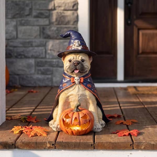 Halloween Black Labrador Retriever Dog Statue with Witch Hat
