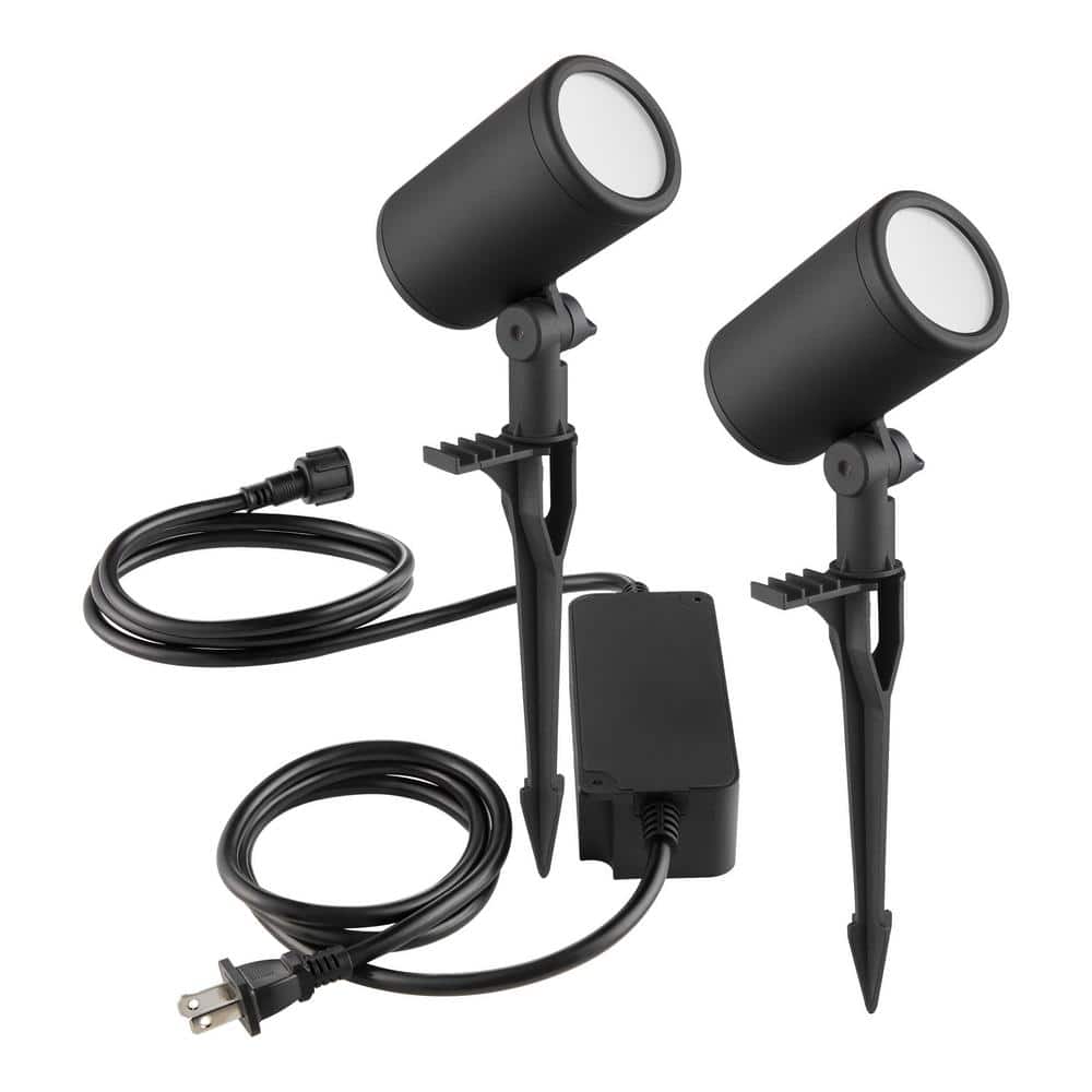 250 Lumens Black Plug-in Integrated LED Outdoor Spotlight with Timer and 10 ft. Connecting Cable (2-Pack) price history on PriceWatchPro