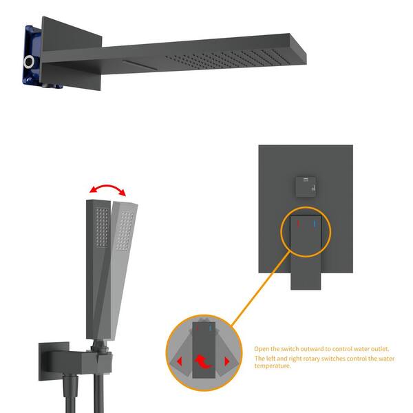 MYCASS Single-Handle Spray Rectangle Wall Mount Shower Faucet With 