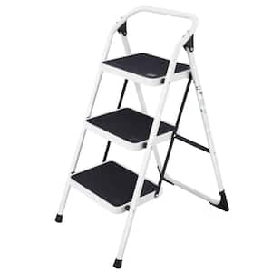 3-Step 9 ft. Reach Folding Iron Ladder Stool with Handgrip and Anti-Slip Platform