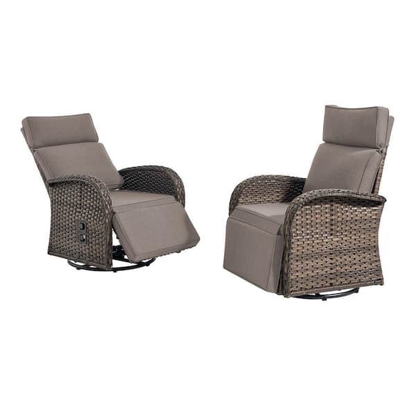Comfort Series Brown Wicker Outdoor Versatile Pneumatic Swivel Lounge Chair for Patio with CushionGuard Gray Cushions