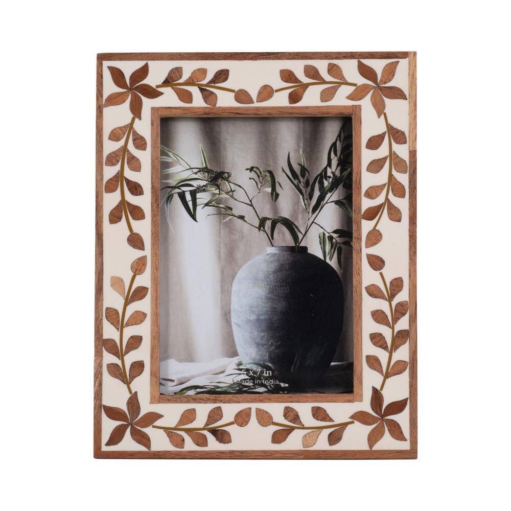 5 in. x 7 in. Brown Wood Inlay Vine Photo Frame with Etched Leaf Design price history on PriceWatchPro