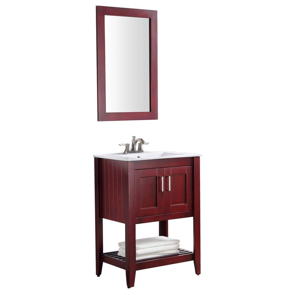 Mosset 24 in. W x 34 in. H Bath Vanity in Rich Red Cherry with Ceramic Vani