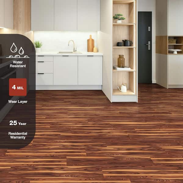 African Wood Dark 4 MIL x 6 in. W x 36 in. L Grip Strip Water Resistant Luxury Vinyl Plank Flooring (24 sqft/case)