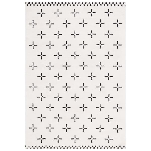 Melody 2 ft. x 4 ft. Ivory/Black Geometric Crossed Area Rug